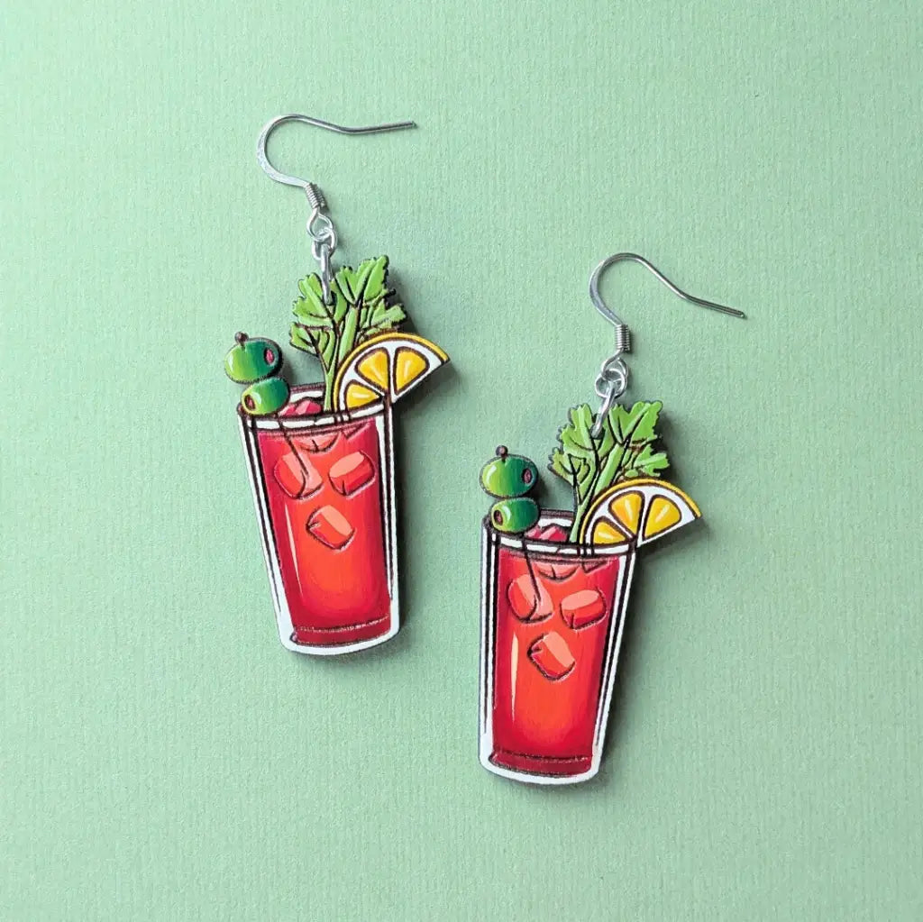 Bloody Mary Earrings Silver Stainless Steel Ear Wires Dangle and Drop Earrings
