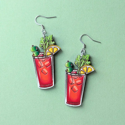 Bloody Mary Earrings Silver Stainless Steel Ear Wires Dangle and Drop Earrings