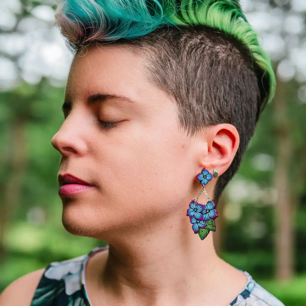 Blue Hydrangea Chandelier Earrings Dangle And Drop