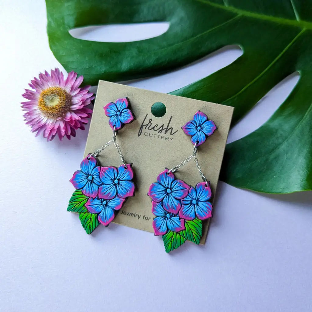 Blue Hydrangea Chandelier Earrings Dangle And Drop