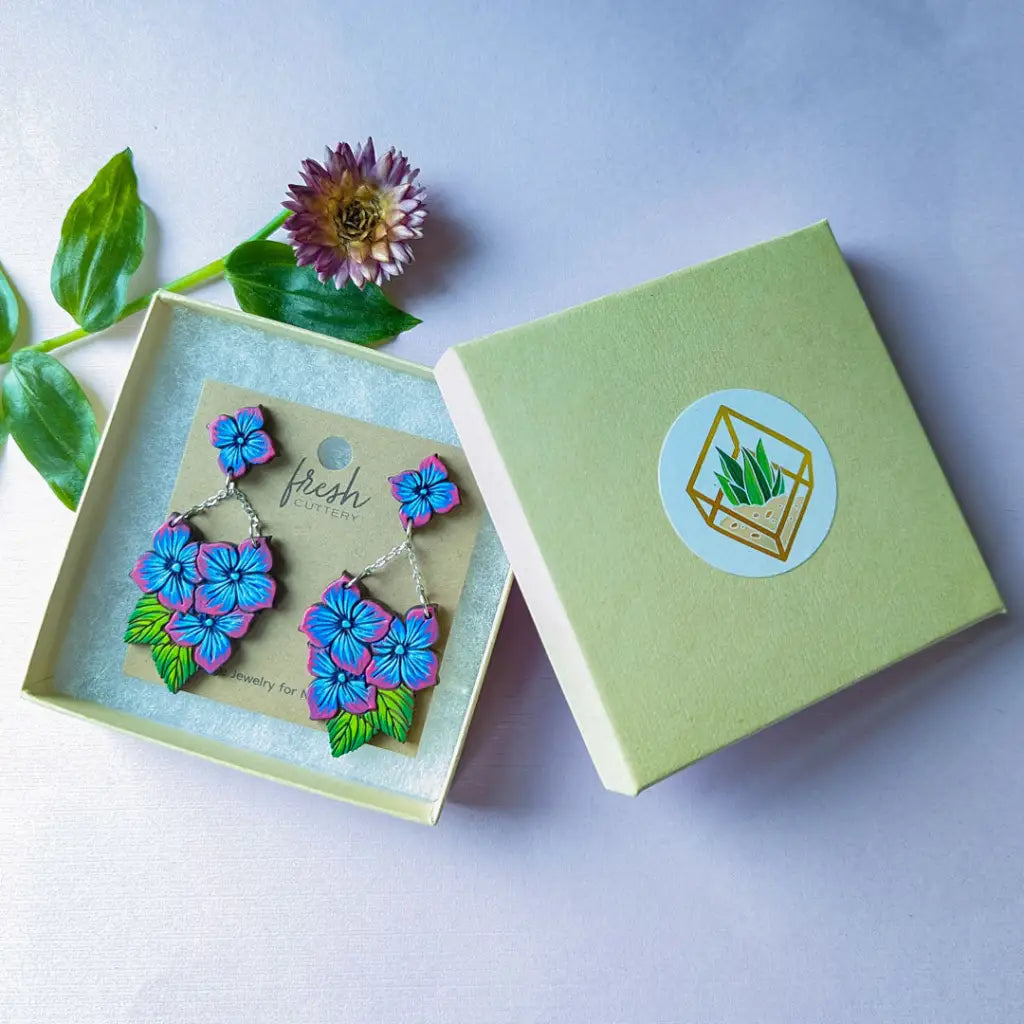 Blue Hydrangea Chandelier Earrings Dangle And Drop