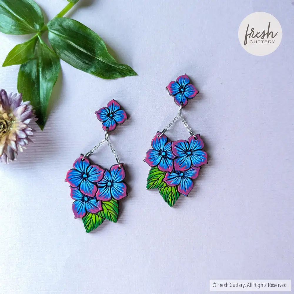 Blue Hydrangea Chandelier Earrings Dangle And Drop