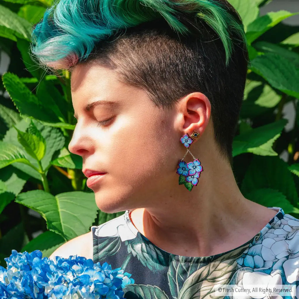 Blue Hydrangea Chandelier Earrings Dangle And Drop