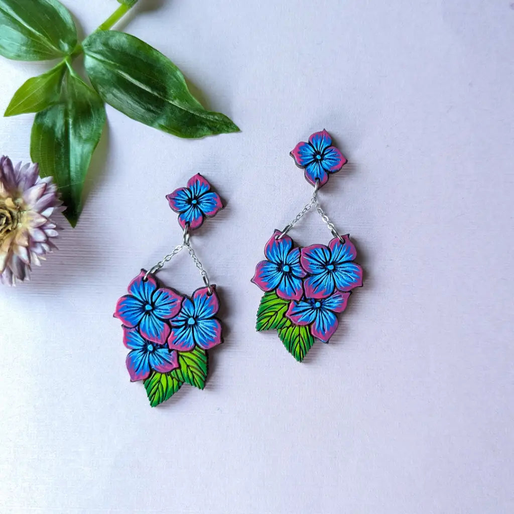 Blue Hydrangea Chandelier Earrings Dangle And Drop