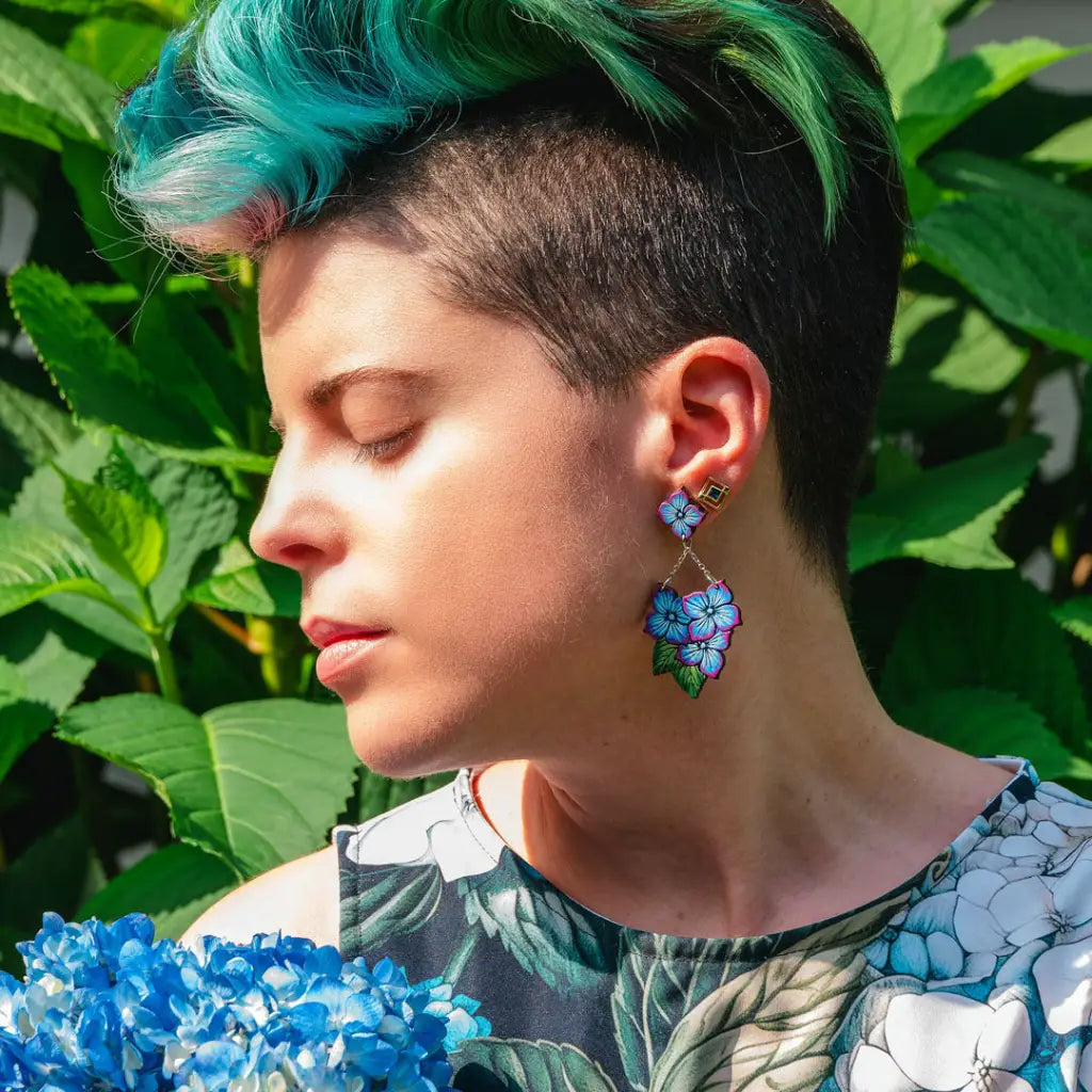 Blue Hydrangea Chandelier Earrings Dangle And Drop