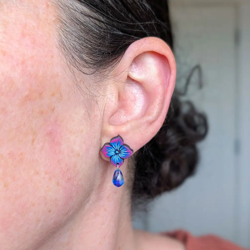 Blue Hydrangea Drops Studs