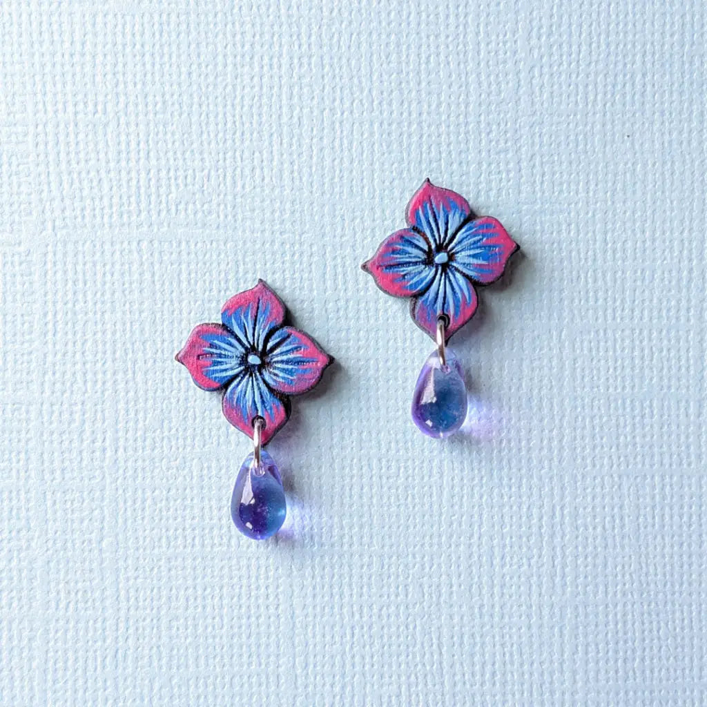 Blue Hydrangea Drops Studs