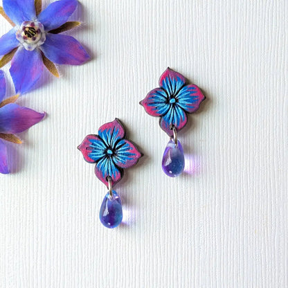 Blue Hydrangea Drops Studs