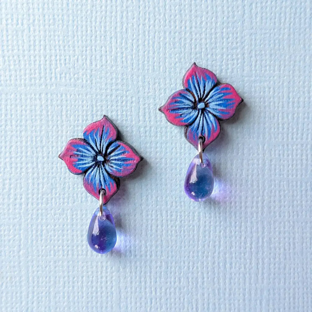 Blue Hydrangea Drops Studs