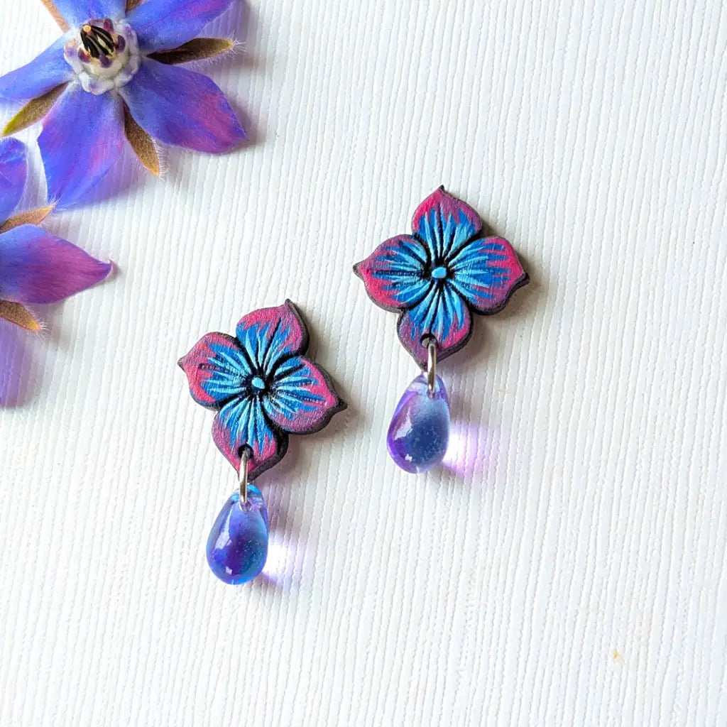 Blue Hydrangea Drops Studs