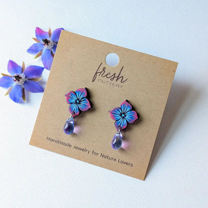 Blue Hydrangea Drops Studs