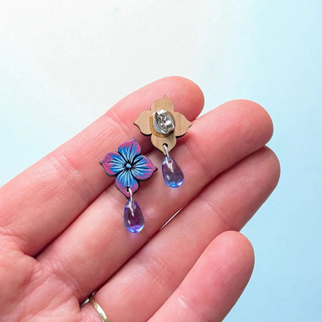 Blue Hydrangea Drops Studs