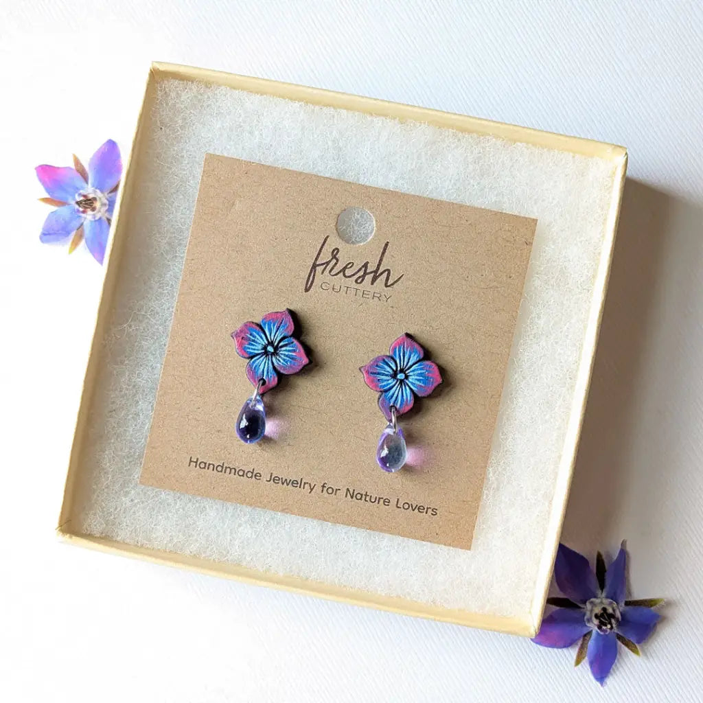 Blue Hydrangea Drops Studs