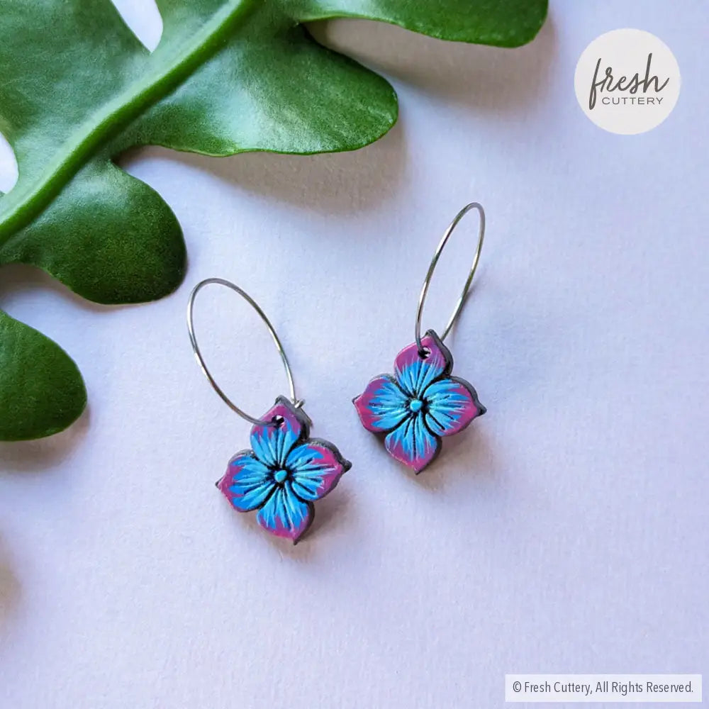 Blue Hydrangea Mini Hoops Dangle And Drop Earrings