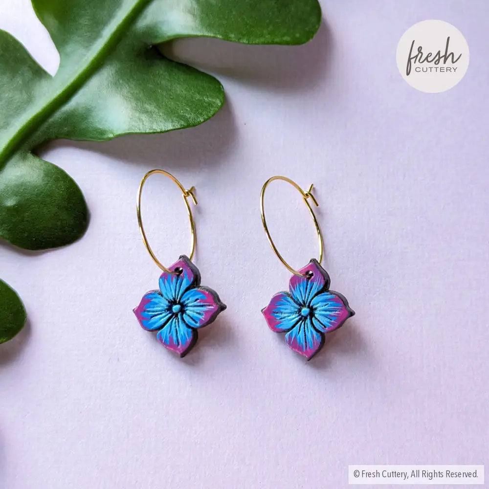 Blue Hydrangea Mini Hoops Gold Dangle And Drop Earrings