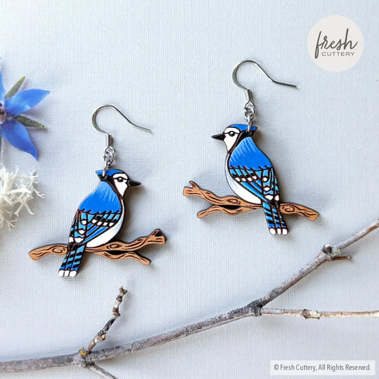 Blue Jay Earrings Silver Stainless Ear Wires Dangle And Drop