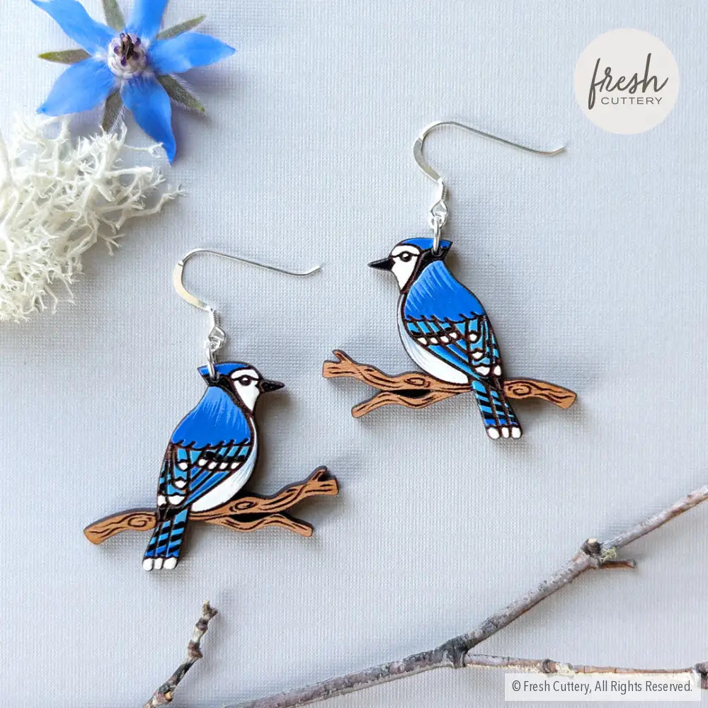 Blue Jay Earrings Sterling Silver Ear Wires Dangle And Drop