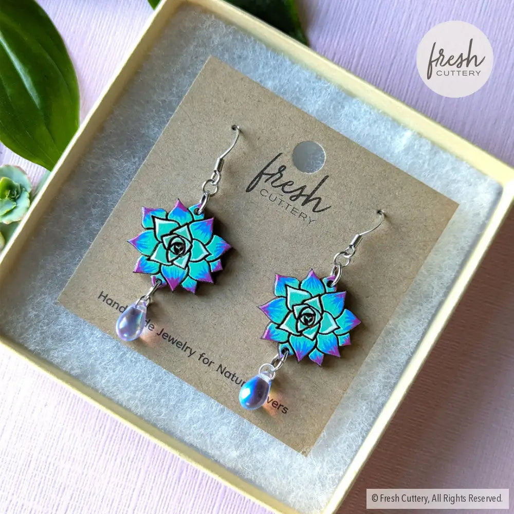 Blue Succulent Drops Dangle And Drop Earrings