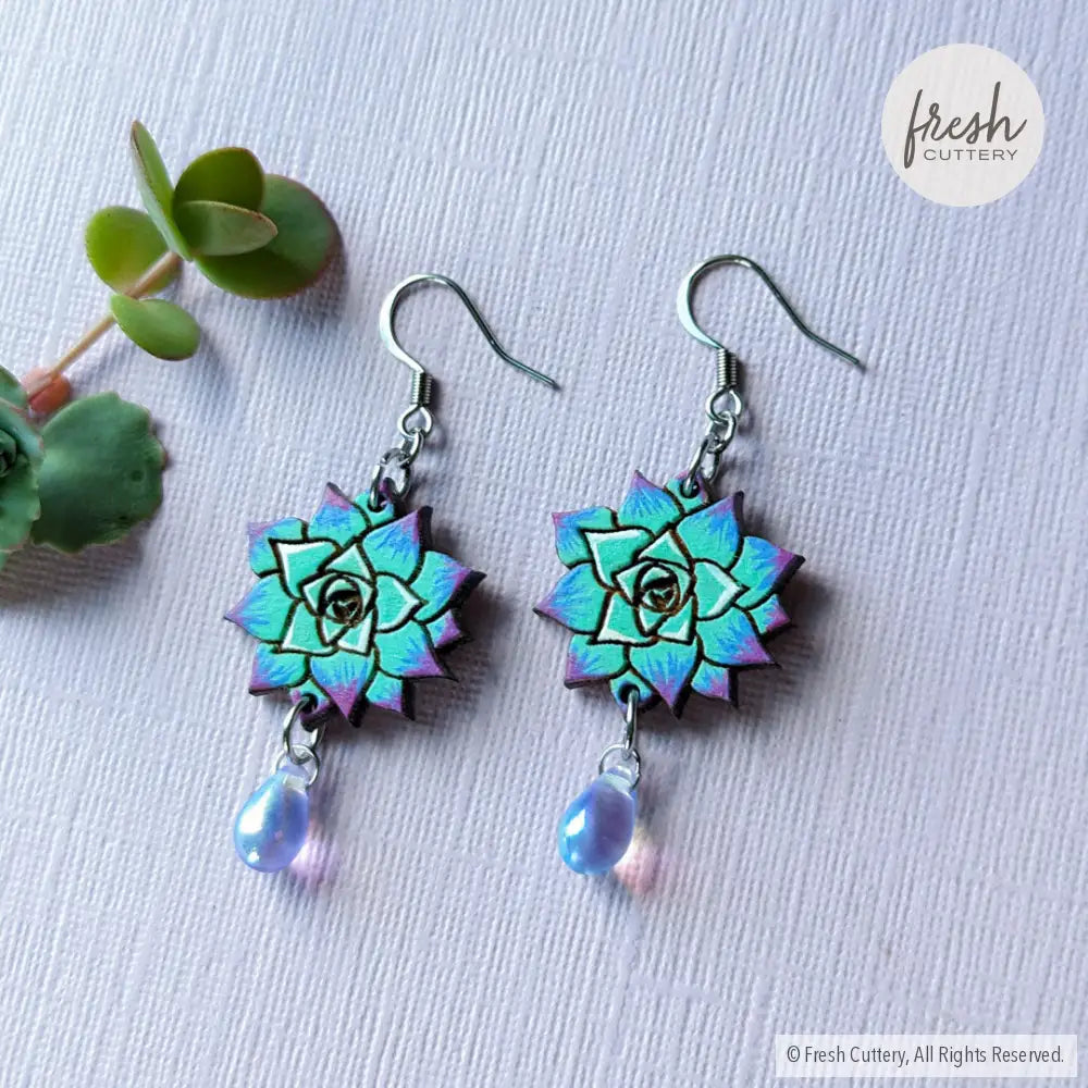 Blue Succulent Drops Dangle And Drop Earrings