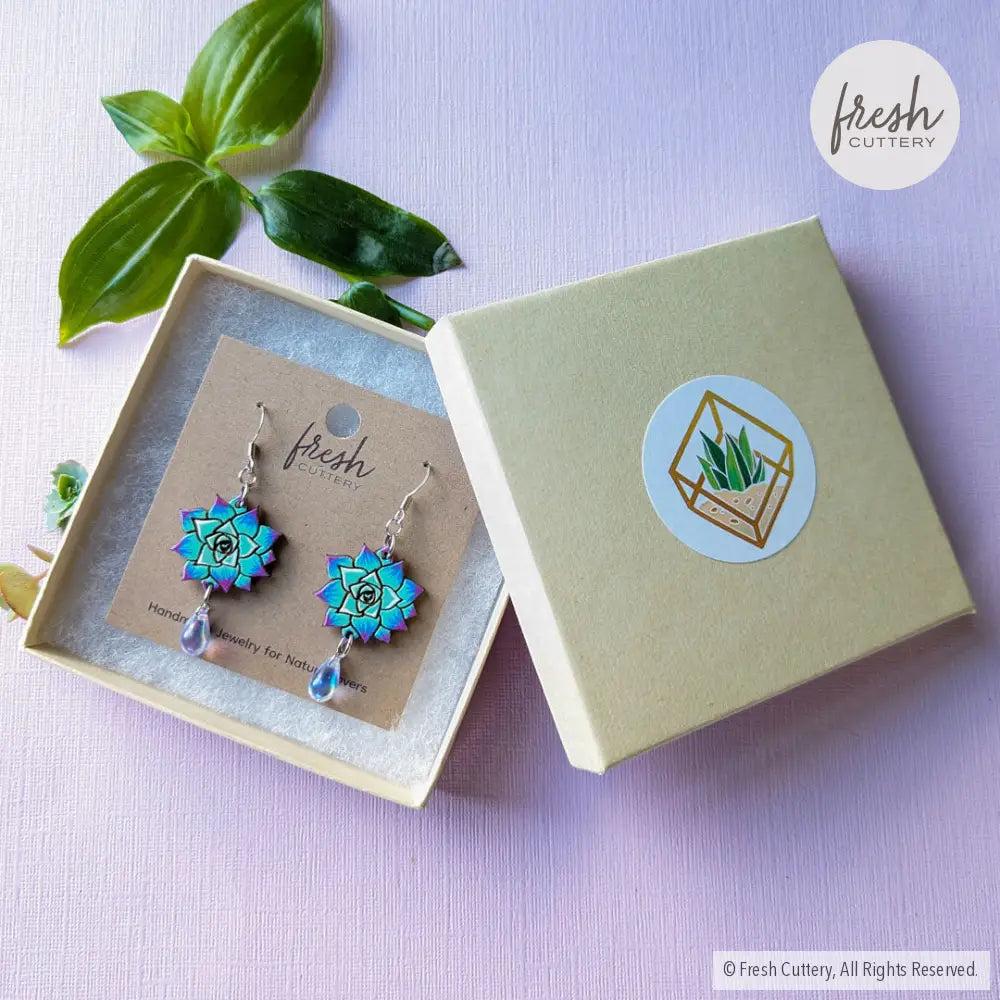 Blue Succulent Drops Dangle And Drop Earrings