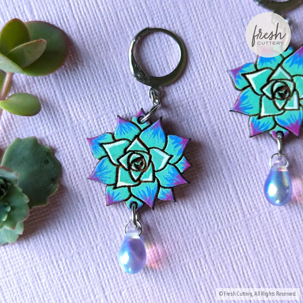 Blue Succulent Drops Dangle And Drop Earrings