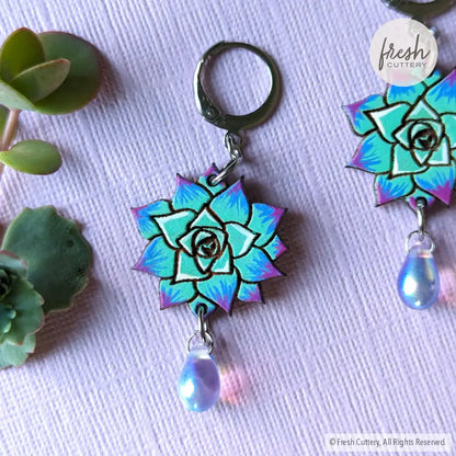 Blue Succulent Drops Dangle And Drop Earrings