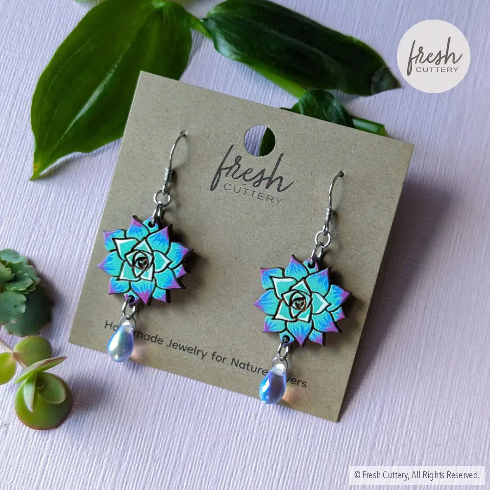 Blue Succulent Drops Dangle And Drop Earrings