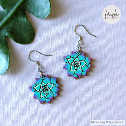 Blue Succulent Drops Ear Wires Without Bead Dangle And Drop Earrings