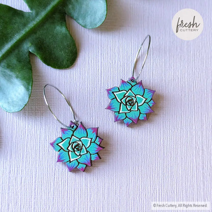 Blue Succulent Drops Hoops Without Bead Dangle And Drop Earrings