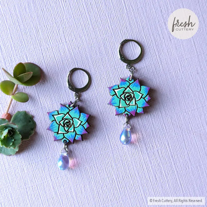 Blue Succulent Drops Leverbacks With Bead Dangle And Drop Earrings