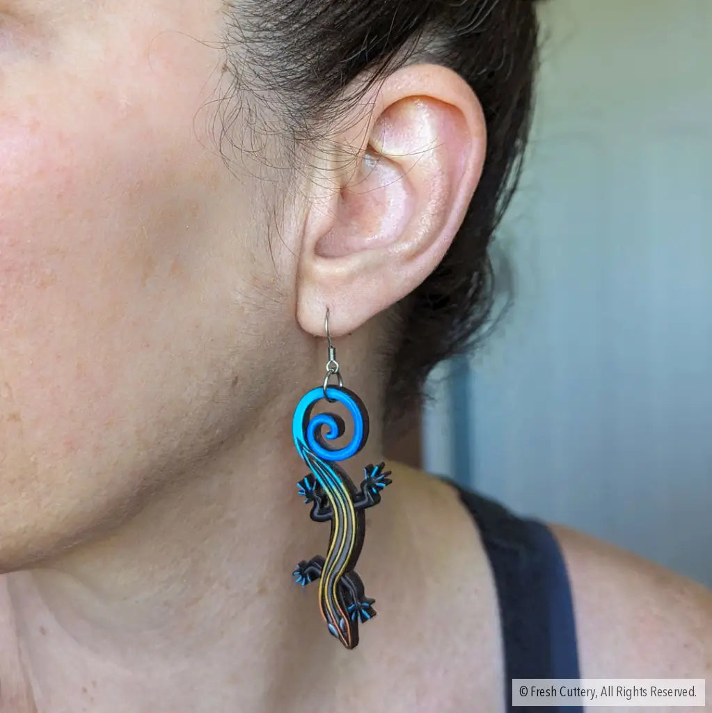 Blue-Tailed Skink Lizard Earrings Dangle And Drop