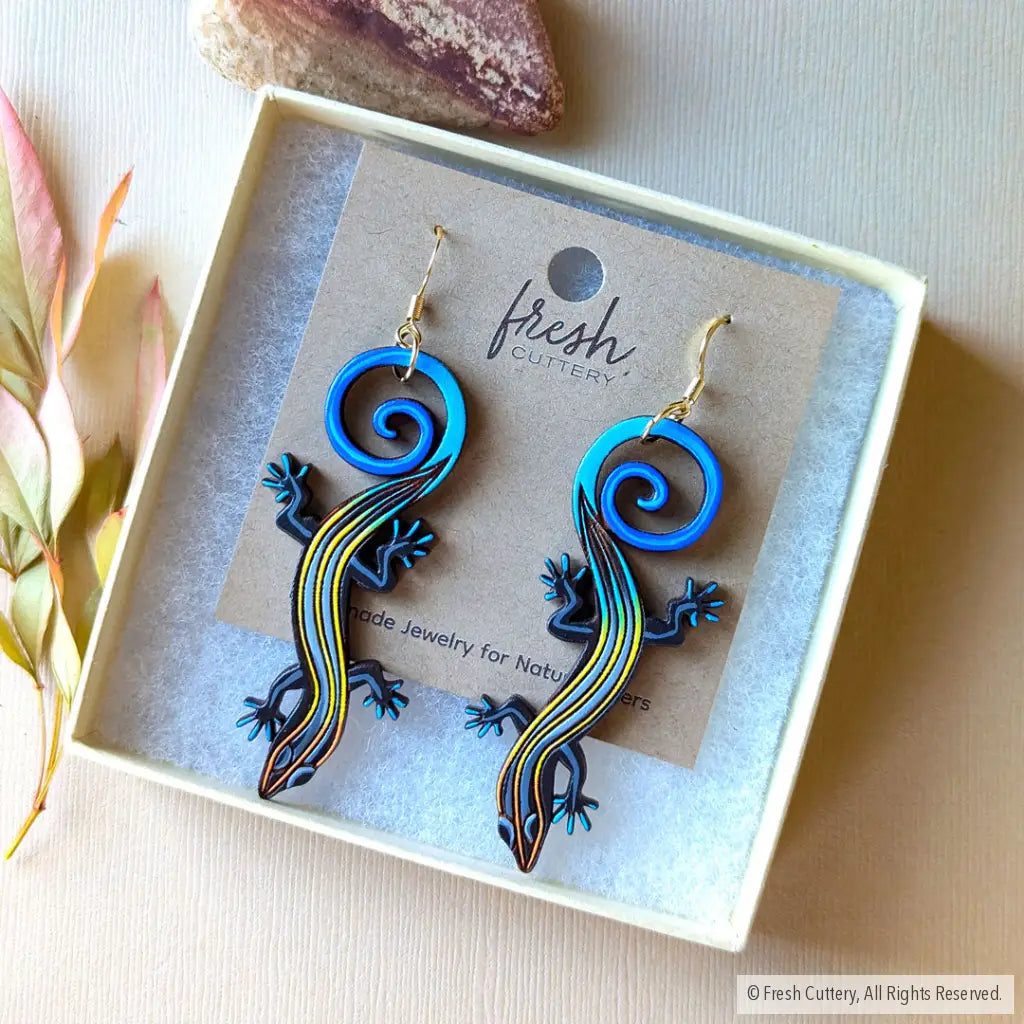 Blue-Tailed Skink Lizard Earrings Dangle And Drop