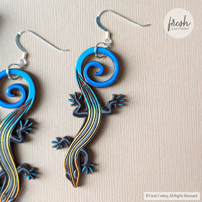 Blue-Tailed Skink Lizard Earrings Dangle And Drop