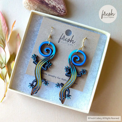 Blue-Tailed Skink Lizard Earrings Dangle And Drop