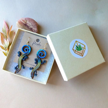 Blue-Tailed Skink Lizard Earrings Dangle And Drop