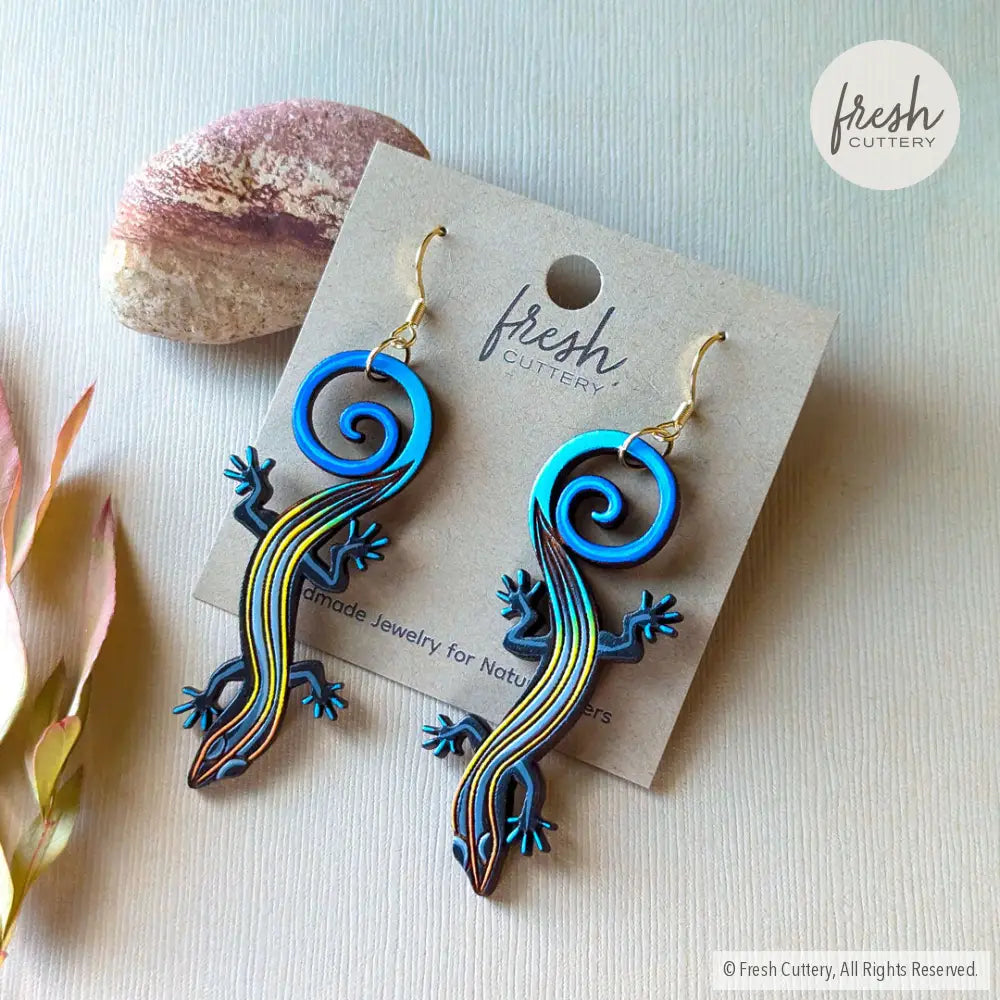 Blue-Tailed Skink Lizard Earrings Dangle And Drop