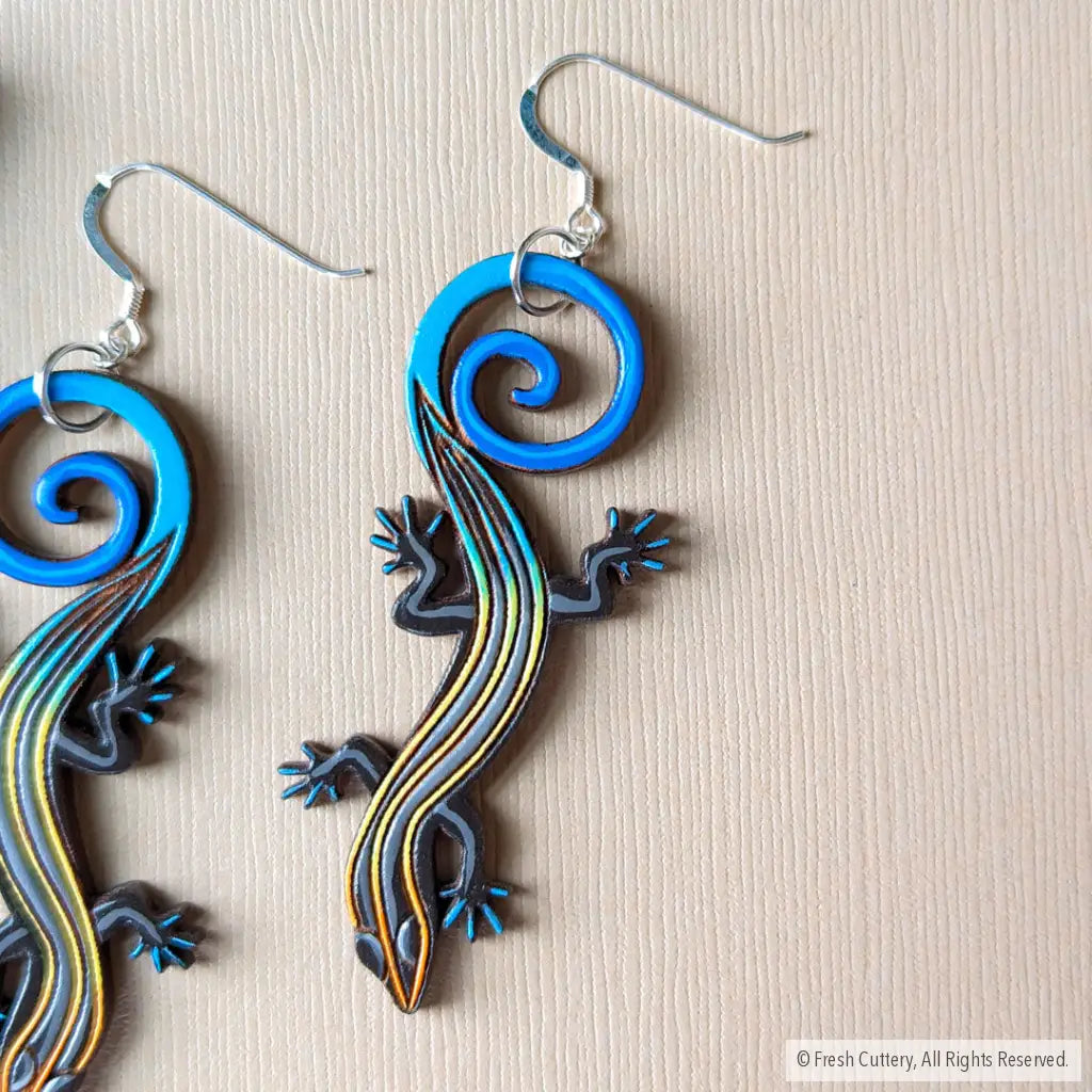 Blue-Tailed Skink Lizard Earrings Dangle And Drop