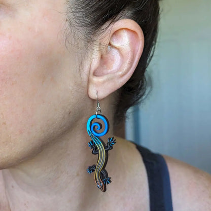 Blue-Tailed Skink Lizard Earrings Dangle And Drop