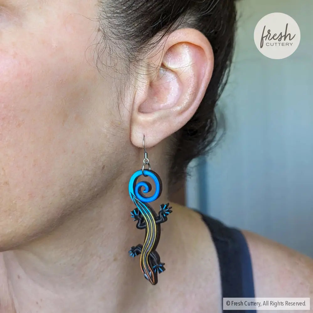 Blue-Tailed Skink Lizard Earrings Dangle And Drop