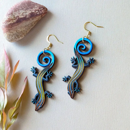 Blue-Tailed Skink Lizard Earrings Dangle And Drop