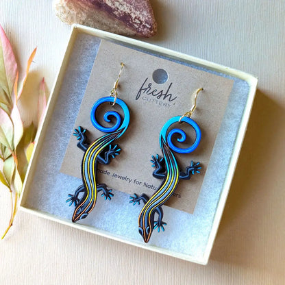 Blue-Tailed Skink Lizard Earrings Dangle And Drop