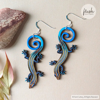 Blue-Tailed Skink Lizard Earrings Sterling Ear Wires Dangle And Drop