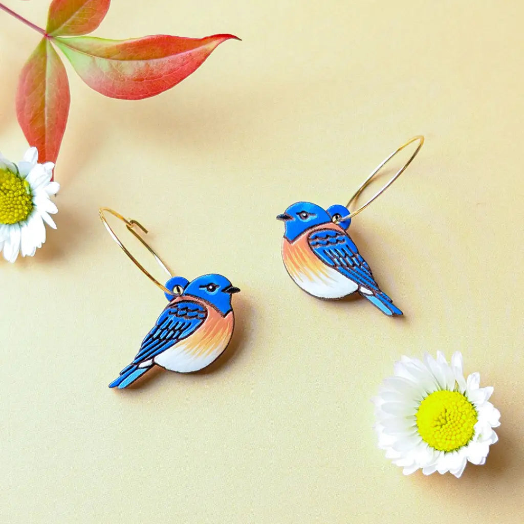 Bluebird Earrings Gold Hoops Dangle and Drop Earrings