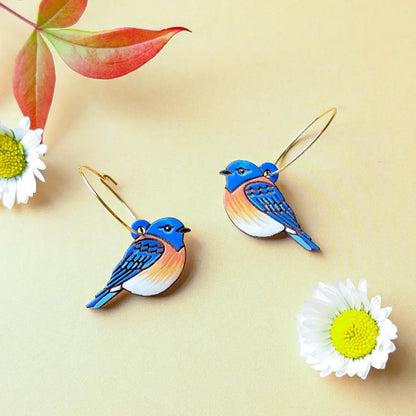 Bluebird Earrings Gold Hoops Dangle and Drop Earrings