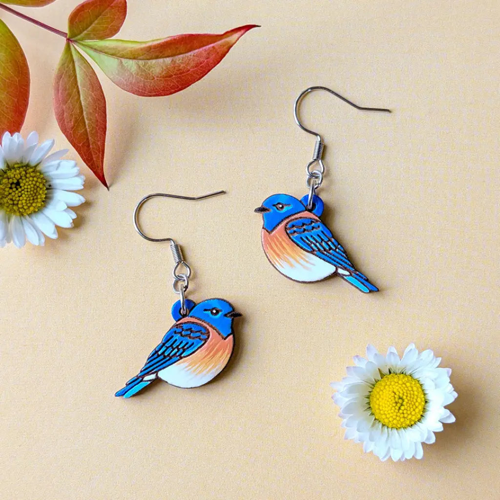 Bluebird Earrings Silver Ear Wires Dangle and Drop Earrings