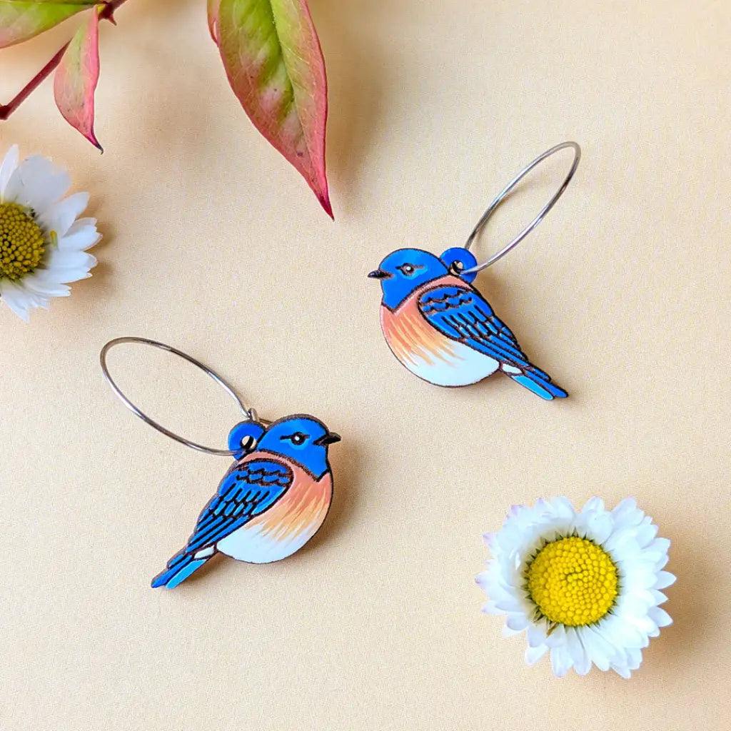 Bluebird Earrings Silver Hoops Dangle and Drop Earrings