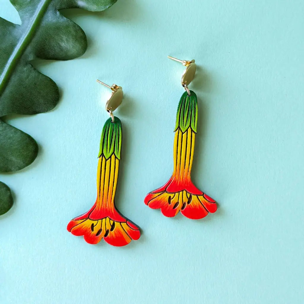 Bolivian Kantuta Flower Earrings Dangle And Drop