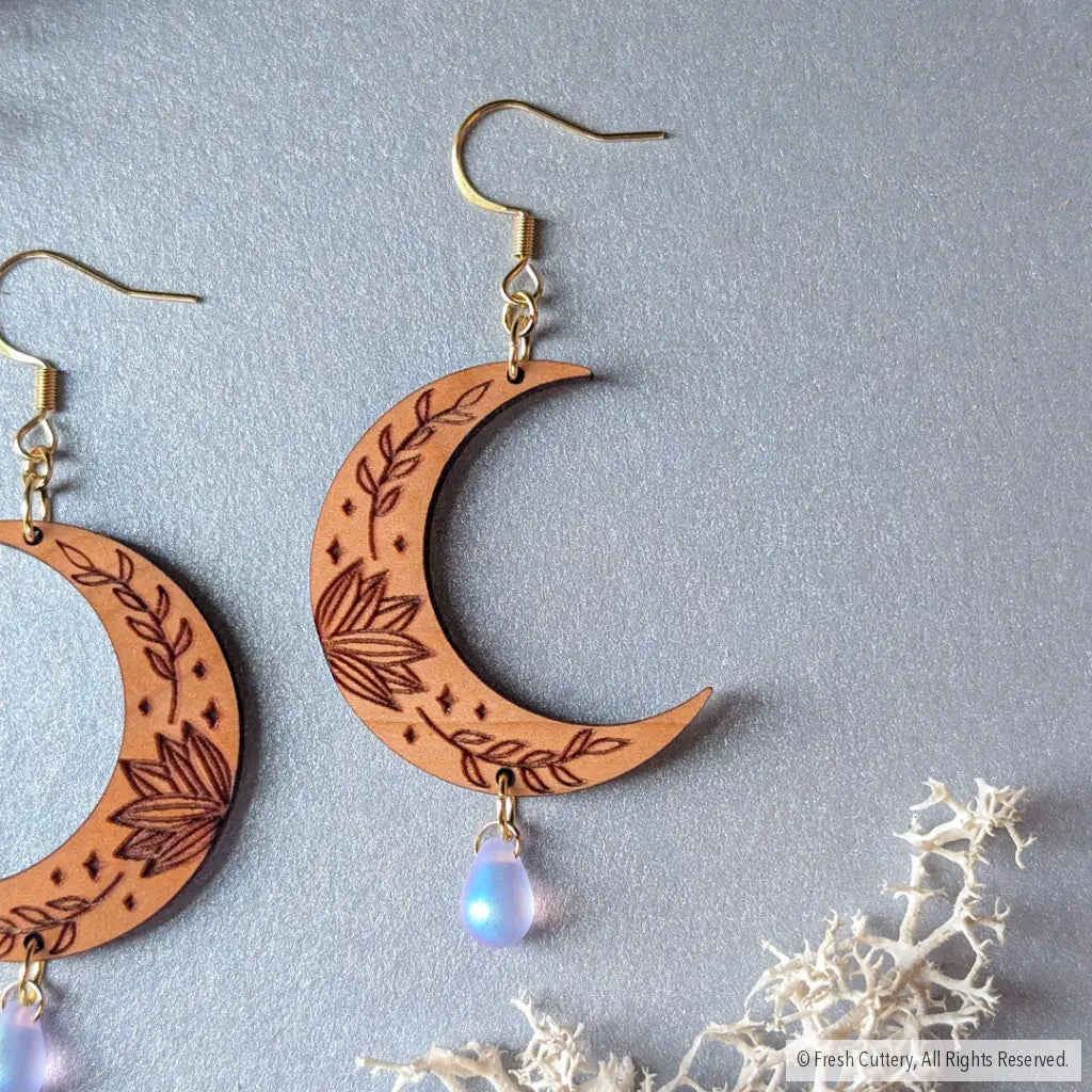 Botanical Crescent Moon Earrings Dangle and Drop Earrings