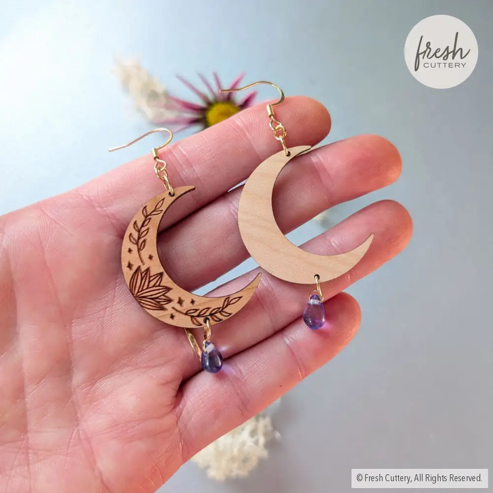Botanical Crescent Moon Earrings Dangle and Drop Earrings
