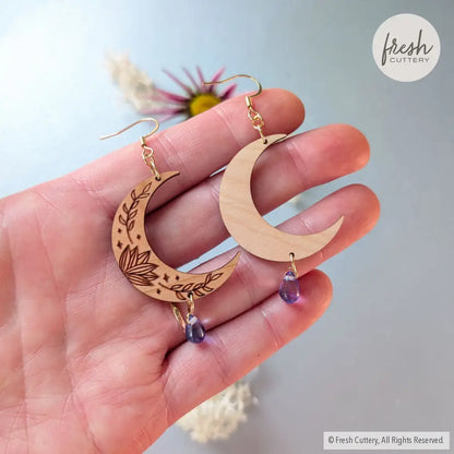 Botanical Crescent Moon Earrings Dangle and Drop Earrings